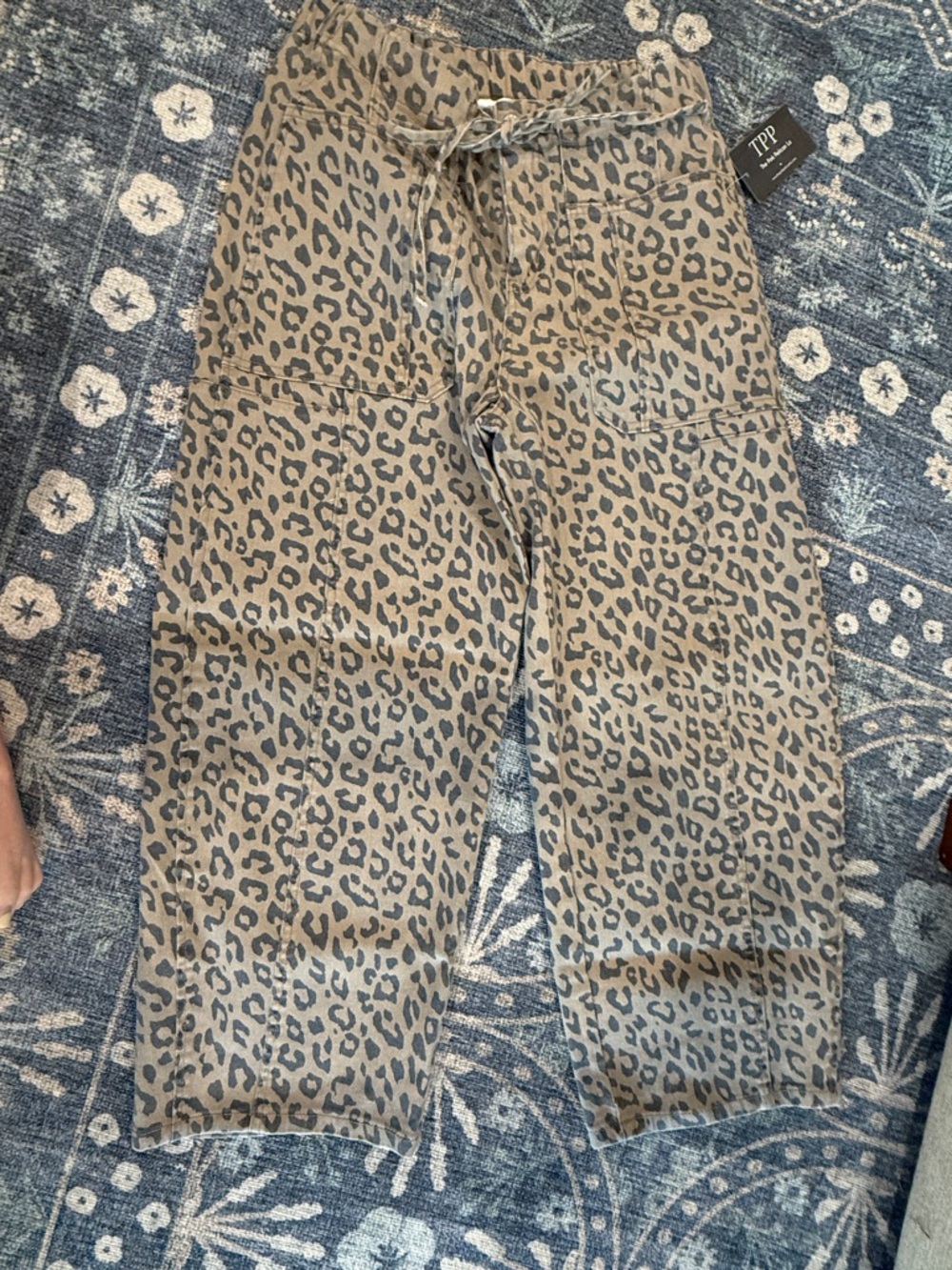 TPP Leopard Print Drawstring Cargo Pants - Tan & Black